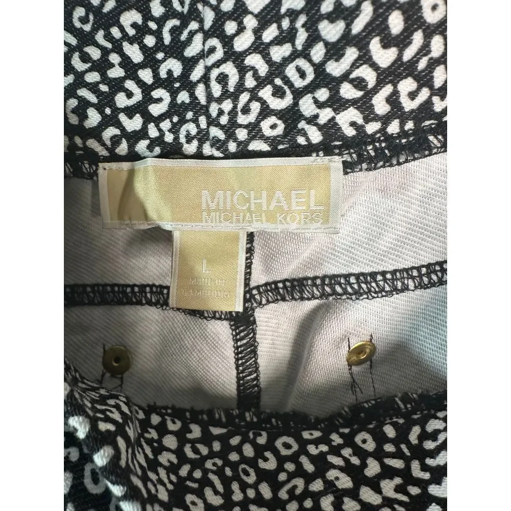 Michael Kors Black‎ White Leopard Print Slim Fit Ankle Pants Size L